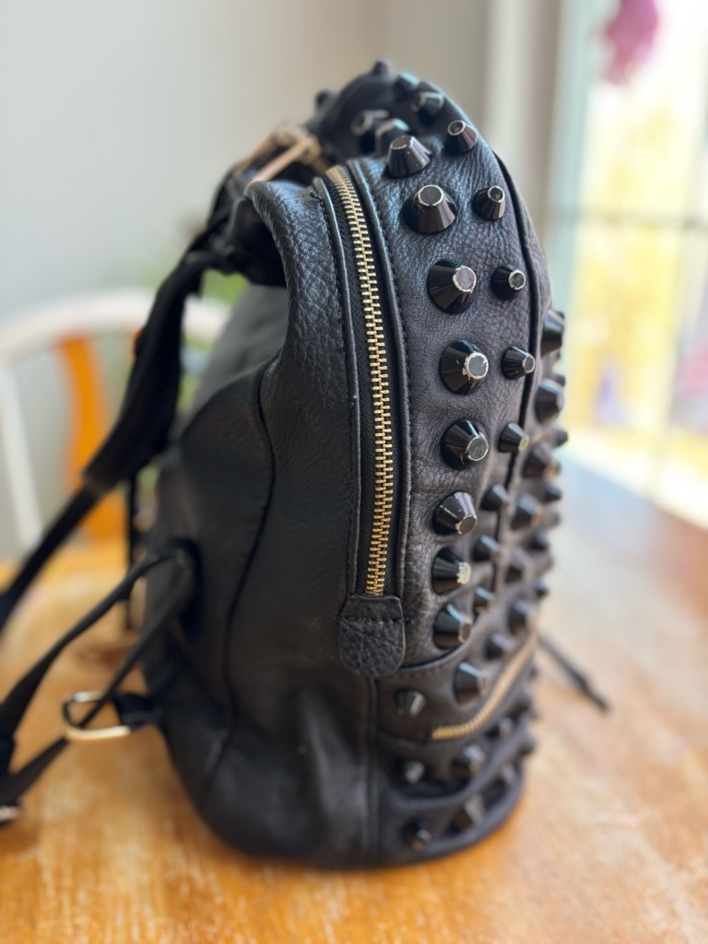 Traci Lynn Black Studded Vegan Leather Backpack - Picture 3 of 13